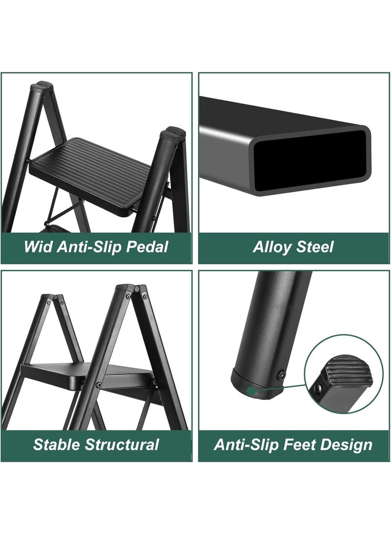 توشيونيكس سلم قابل للطي متعدد الاستخدامات بأربع درجات، سلم فولاذي متين مانع للانزلاق بدواسة عريضة، سلم محمول خفيف الوزن قابل للطي للمنزل والمطبخ والمكتب والمكتبة، سعة تحميل 150 كجم - Image 5